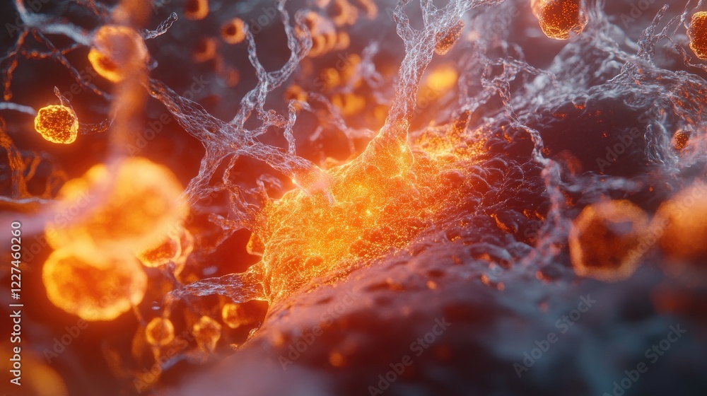 Poster A 3D animation of blood cells circulating through a vein, offering a dynamic view from different angles, showcasing the smooth flow through the vascular system