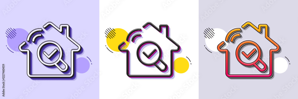 Poster inspect line icon. halftone dotted pattern. gradient icon with grain shadow. building quality sign. 