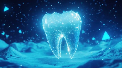A Crystalline Tooth Structure Illuminated In Blue