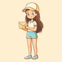 A cute gril stand holding envelope vector illustration