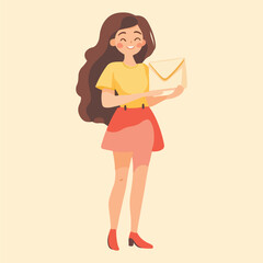 A cute gril stand holding envelope vector illustration