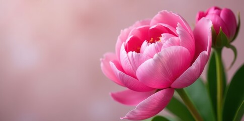 Fototapeta premium Close-up of fresh pink peony stems and rose buds, pink peonies, flower details, blossom details