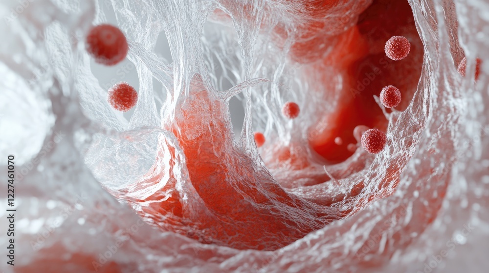 Poster A 3D visual of blood cells moving through a vein, allowing the viewer to see the flow from different angles, highlighting the complexity of the circulatory system