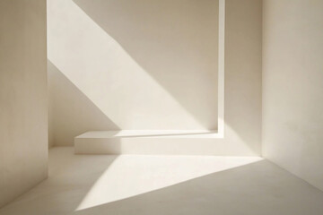 Fototapeta premium Minimalist interior space with soft natural light casting geometric shadows on the walls