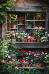 Fototapeta premium Window with potted flowers,