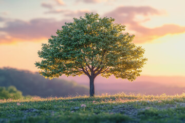 Obraz premium Tree standing alone in a wide open field under a clear blue sky with green grass surrounding it creating a serene and peaceful landscape view