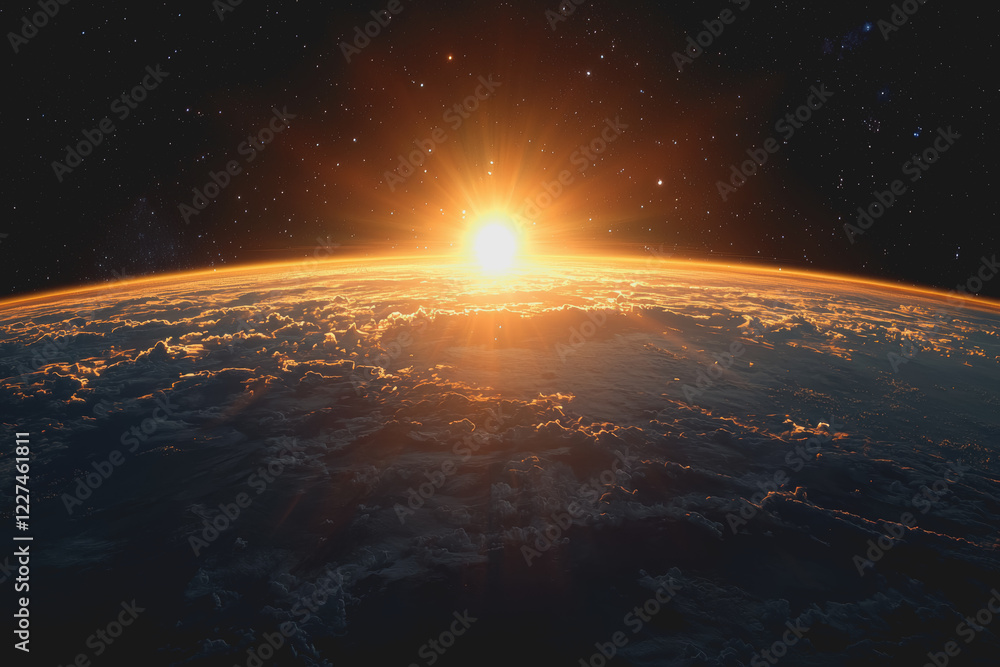 Aufkleber sunrise over the earth showing vibrant colors and a clear horizon with clouds in the atmosphere crea