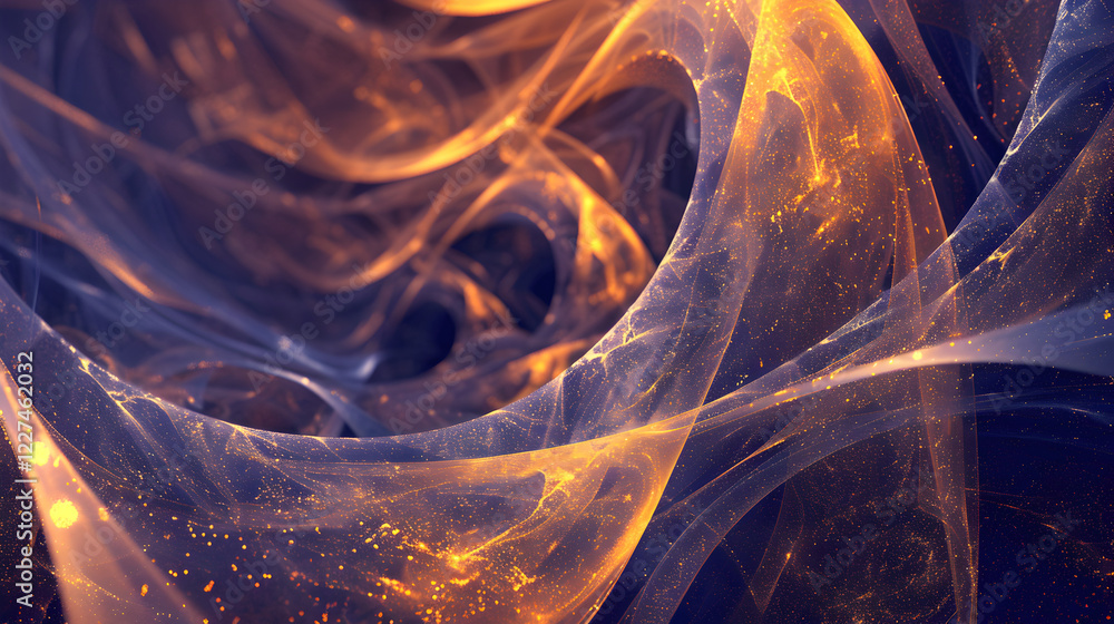 Poster abstract swirling patterns with glowing elements in vibrant colors.