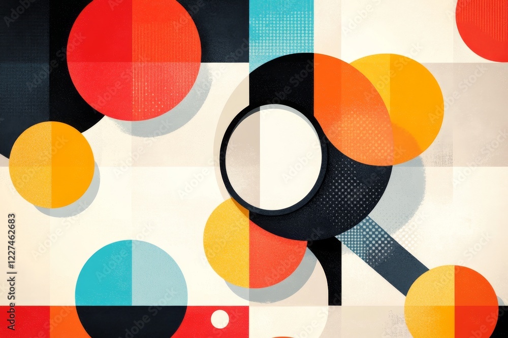 Aufkleber A simple flat design of a magnifying glass highlighting one circle in a grid of identical shapes, emphasizing a special focus
