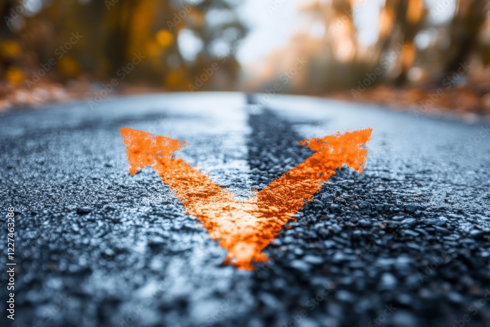 Poster A single downward-pointing arrow intersecting a forked path, symbolizing a critical decision point, rendered with bold lines and simple shapes