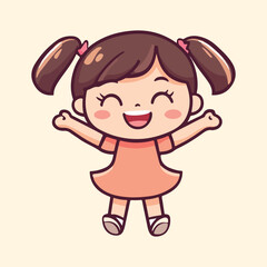 Cute Girl Jumping Vector Illustration