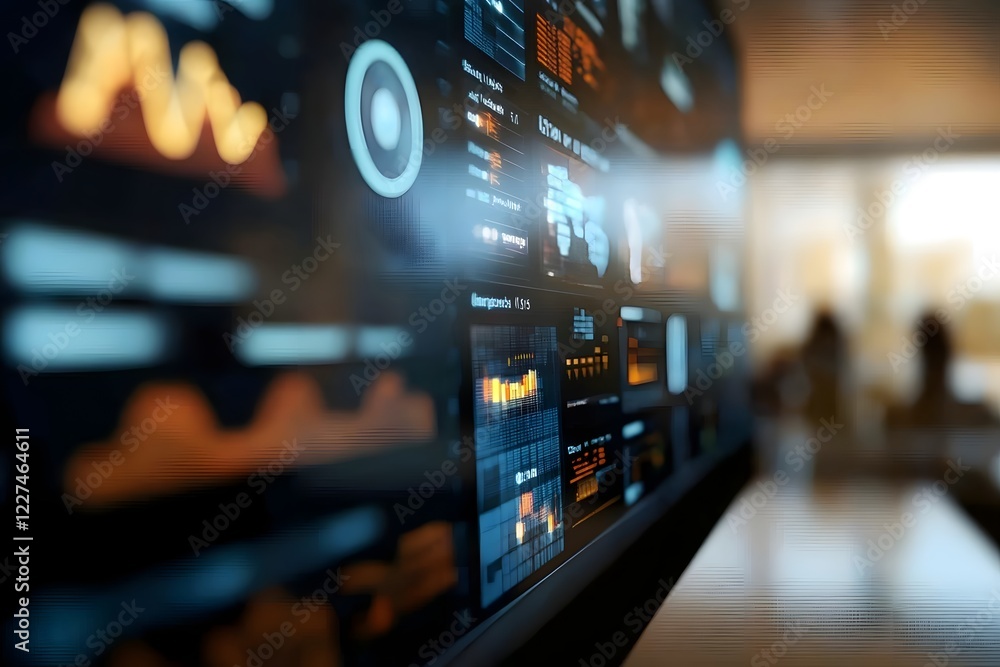 Poster futuristic workspace with ai driven personalization and holographic data displays