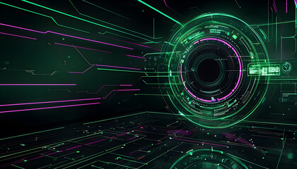 Obraz premium Abstract rendering of a high-tech tunnel with neon lights, creating a sense of movement in space and time.