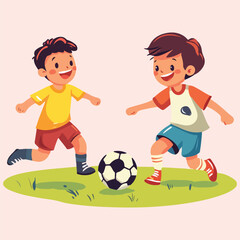 Cute little boys playing football Vector Illustration