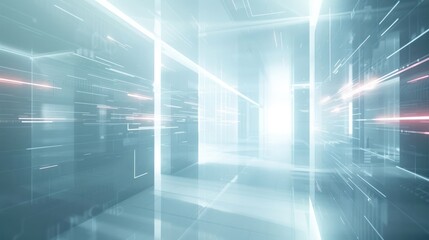 Fototapeta premium Futuristic corridor with glowing lines and light beams, evoking a sense of motion and depth