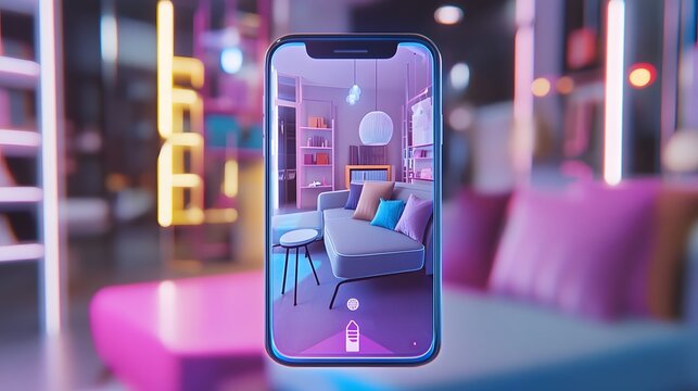 Futuristic Retail Store with Augmented Reality App Allowing Customers to Visualize Home Decor and