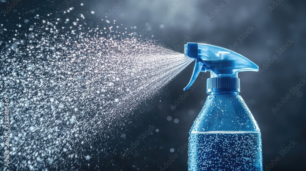 Aufkleber a blue spray bottle with water splashes flying through the air, creating a lively and dynamic scene 