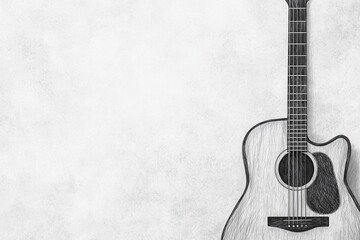Obraz premium A guitar leaning against a wall, pencil sketch, minimalist lines, soft and calming tones.