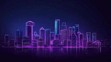 Fototapeta premium Neon Outline of a City Skyline Against a Dark Background