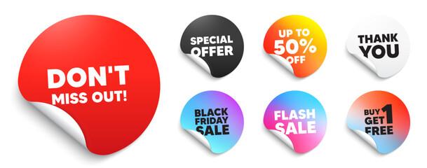 Miss out red sticker tag. Special offer paper price tags. Dont miss out tag. Special offer price sign. Advertising discounts symbol. Discount, black friday sticker. Promo banner. Vector