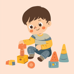 A little Boy Playing with Toys vector Illustration