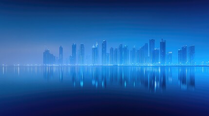 A breathtaking panoramic shot of the high rises along Sheikh Zayed Road during twilight, capturing the glowing cityscape and architectural elegance of the skyline