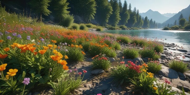 Mountain flowers growing on the isar riverbank, upper bavaria, alpines, flori