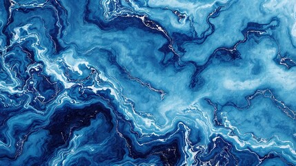 Vibrant deep blue marble texture with waves of turquoise and white veins, resembling ocean currents and coastal luxury.