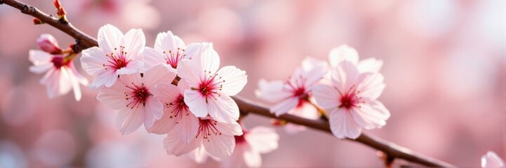 Close-up of cherry blossoms on a branch, delicate spring flowers