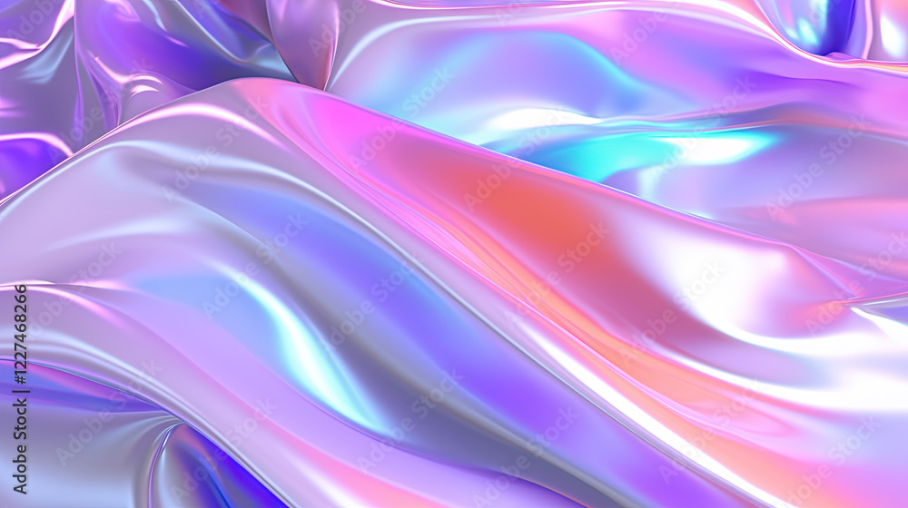 Poster abstract holographic waves on the iridescent background.