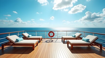 Fototapeta premium Elegant Cruise Deck with Panoramic Ocean Views and Luxurious Lounge Seating