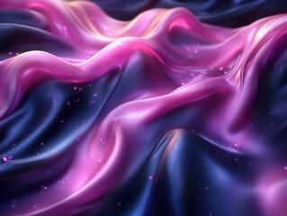 Obraz premium A captivating scene of flowing silk waves in rich pink and purple hues, sprinkled with glowing sparkles, creating a dreamy and luxurious atmosphere, generative AI.