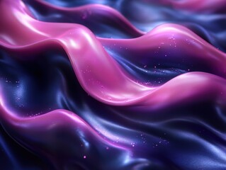 Obraz premium A captivating scene of flowing silk waves in rich pink and purple hues, sprinkled with glowing sparkles, creating a dreamy and luxurious atmosphere, generative AI.