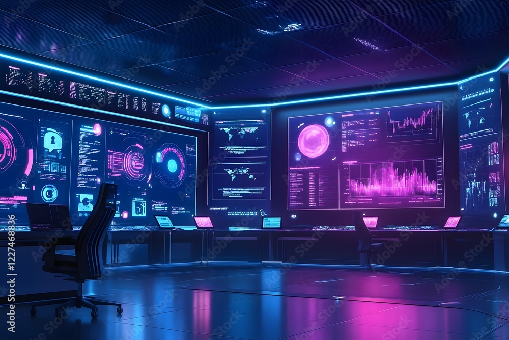 Aufkleber futuristic customer service center with and human agents monitoring live chat metrics and sentiment