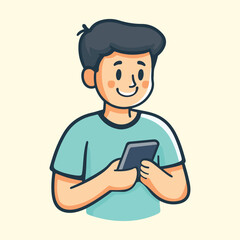 Happy man using cellphone vector Illustration