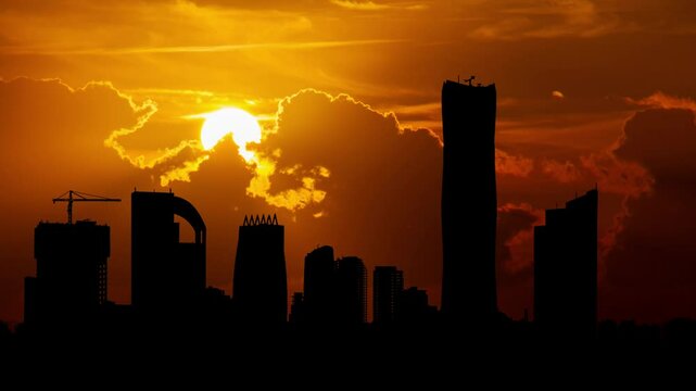 Ethiopia: Addis Ababa Skyline at Sunset, Time Lapse  with Red Sun and Fiery Sky,  Africa