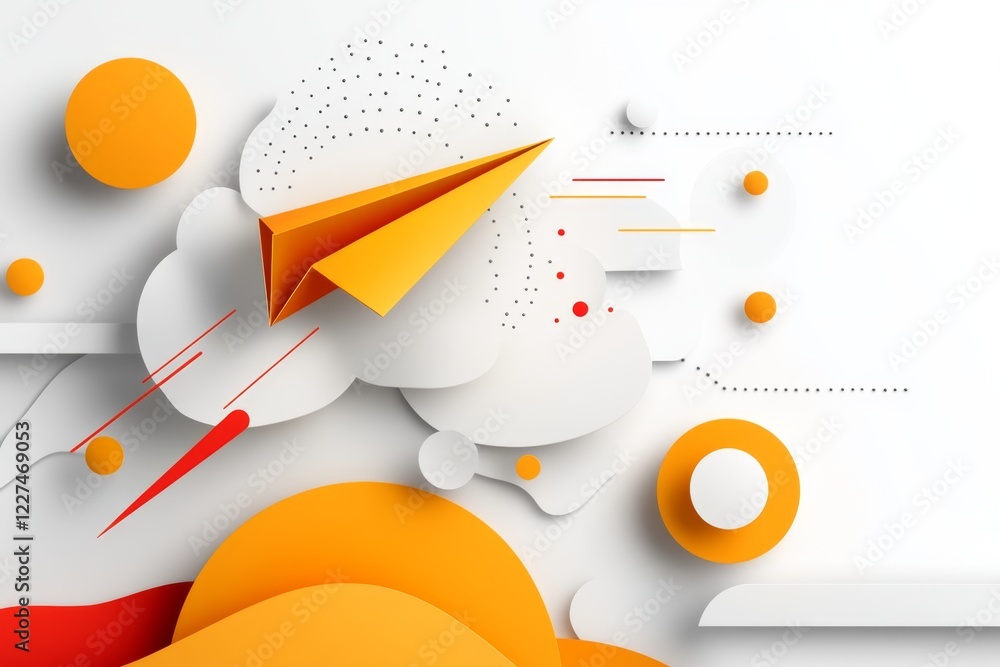 Poster A stylized flat design of a paper plane soaring through the air, with dotted lines tracing its path, symbolizing fast and modern correspondence