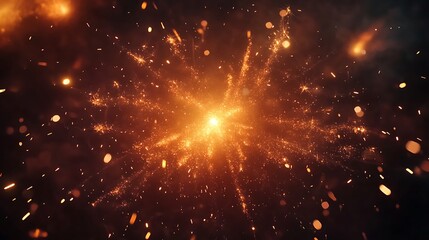 Fototapeta premium Golden fireworks explosion in dark night sky