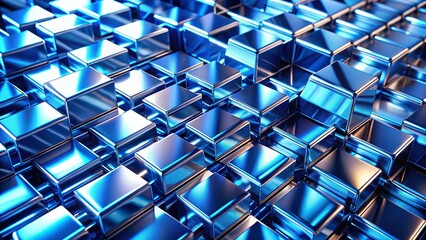 Fototapeta premium Abstract Chrome Geometry: Interlocking Metal Plates Reflecting Blue Light - Stock Photo