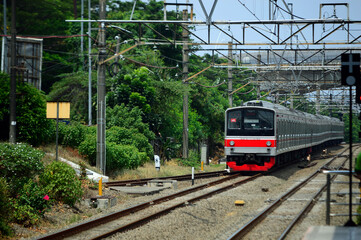 Fototapeta premium A stopped train waiting for passengers