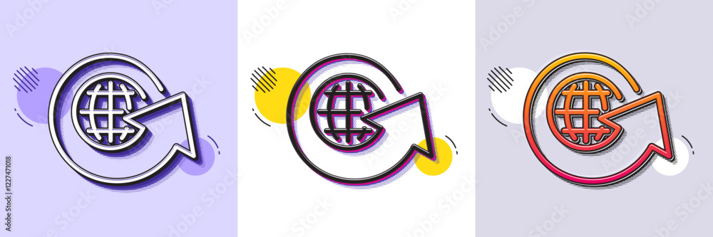 Poster global business line icon. halftone dotted pattern. gradient icon with grain shadow. share arrow sig