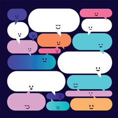 Diverse colorful chat bubble character illustration set.
