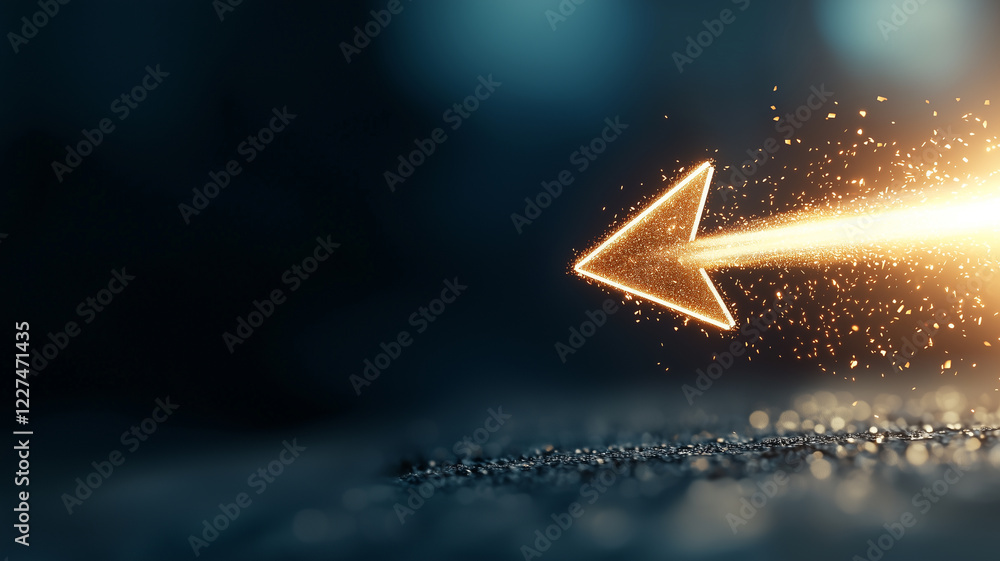 Poster glowing arrow breaking through dark surface, symbolizing progress and determination