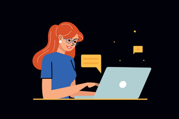 Blogger at laptop, chatting online.