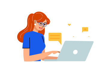 Blogger at laptop, chatting online.