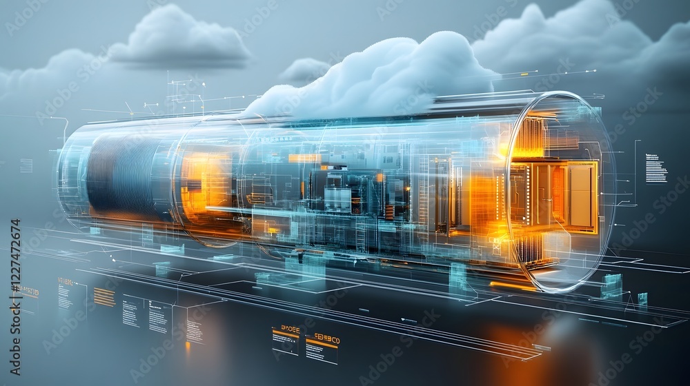 Poster detailed cross sectional diagram of secure cloud network infrastructure with firewalls and