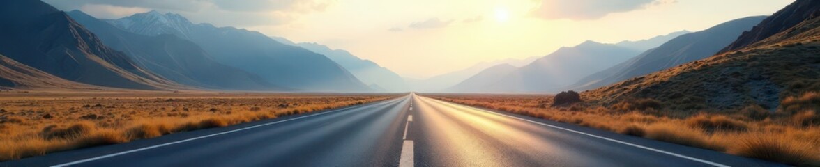 Fototapeta premium Empty asphalt road, mountainscape panorama Vast, open highway , way, background, space
