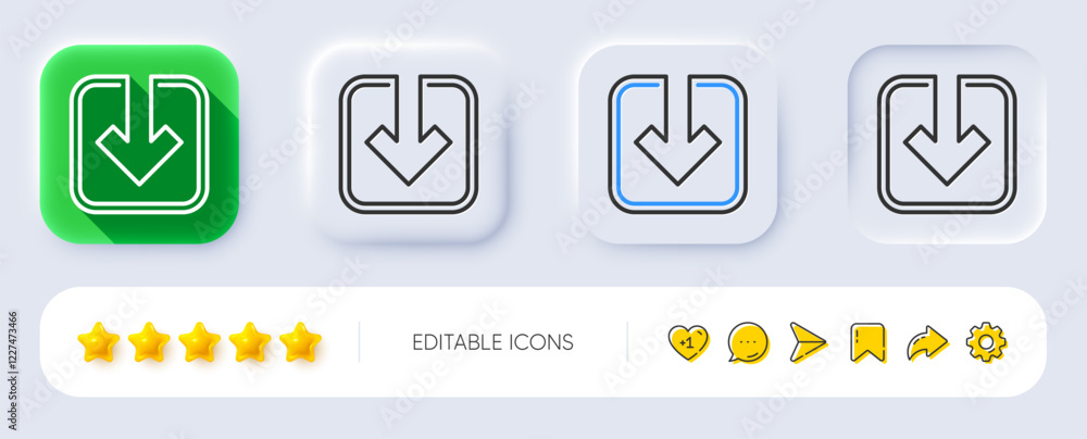 Poster load document line icon. neumorphic, flat shadow, 3d buttons. download arrowhead symbol. direction o