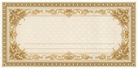 Obraz premium A blank check with intricate golden filigree border and ornate floral patterns