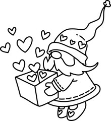 Hand drawn cute valentine love gnome cartoon doodle outline 